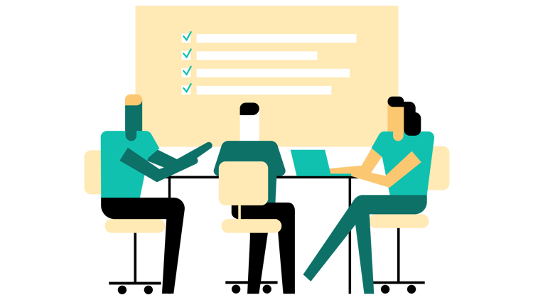 Illustrasjon av tre personer rundt et bord